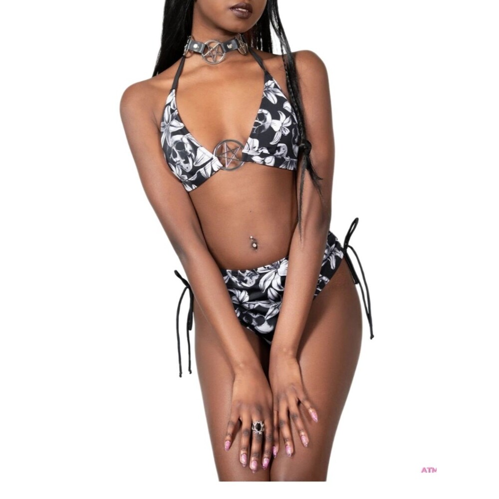 NWT Killstar Harlette's Revenge Skull Floral Pentagram Two-Piece Bikini LG - Picture 3 of 16